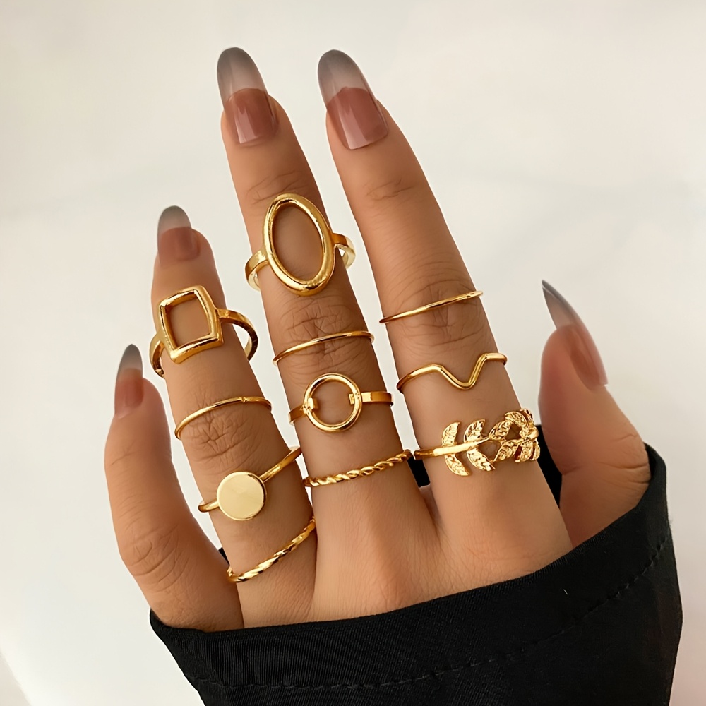 11pc Retro Golden Geometric Stackable Ring Set — Unique Gift